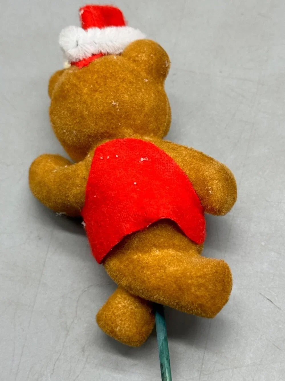 Flocked Teddy Bear Santa Hat Figurine Christmas decoration bow vest holly READ